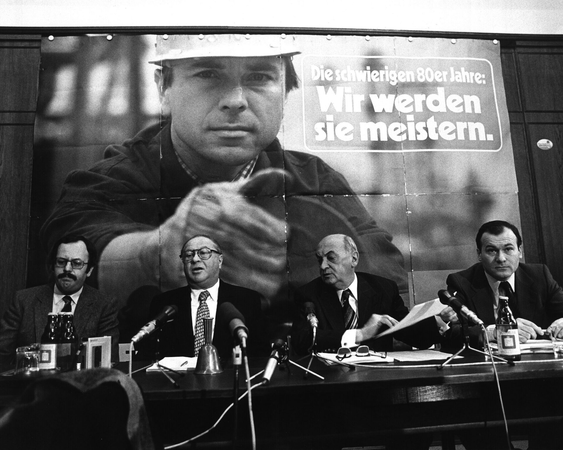 Bruno Kreisky and ÖGB leader Anton Benya at a press conference, 1980